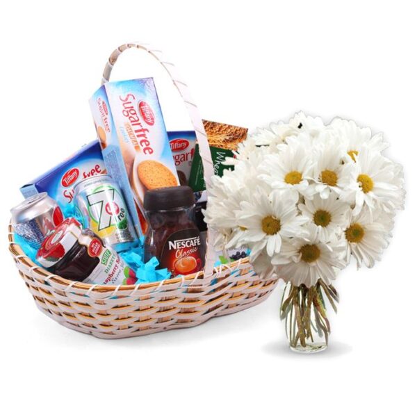 Sugar Free Basket with Bunch of Daisies