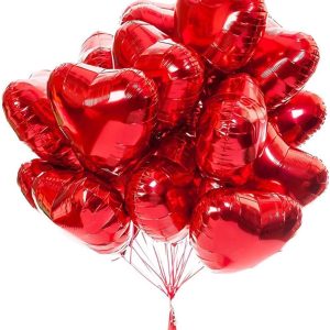 24 Red Color Helium Filled Foil Heart Balloons