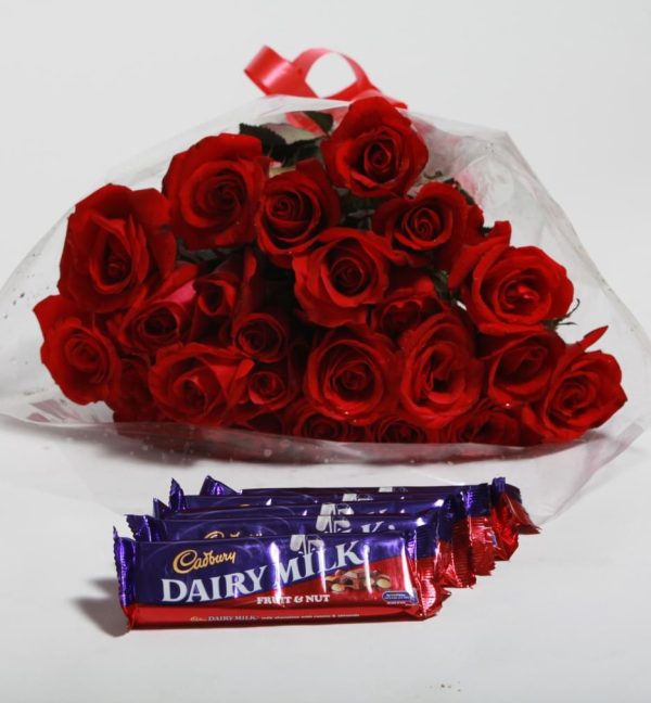 Red Roses With Cadbury Chocolate