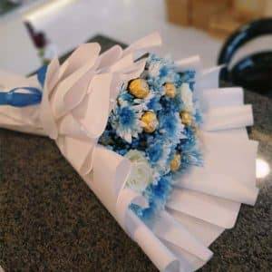 Blue Theme Bouquet with Ferrero Rocher